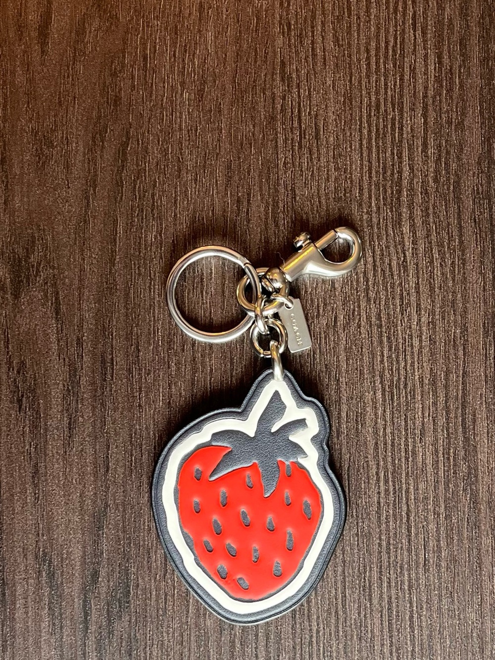 Coach Red Strawberry Keychain Card Holder / Bag Charm with Silver Hardware